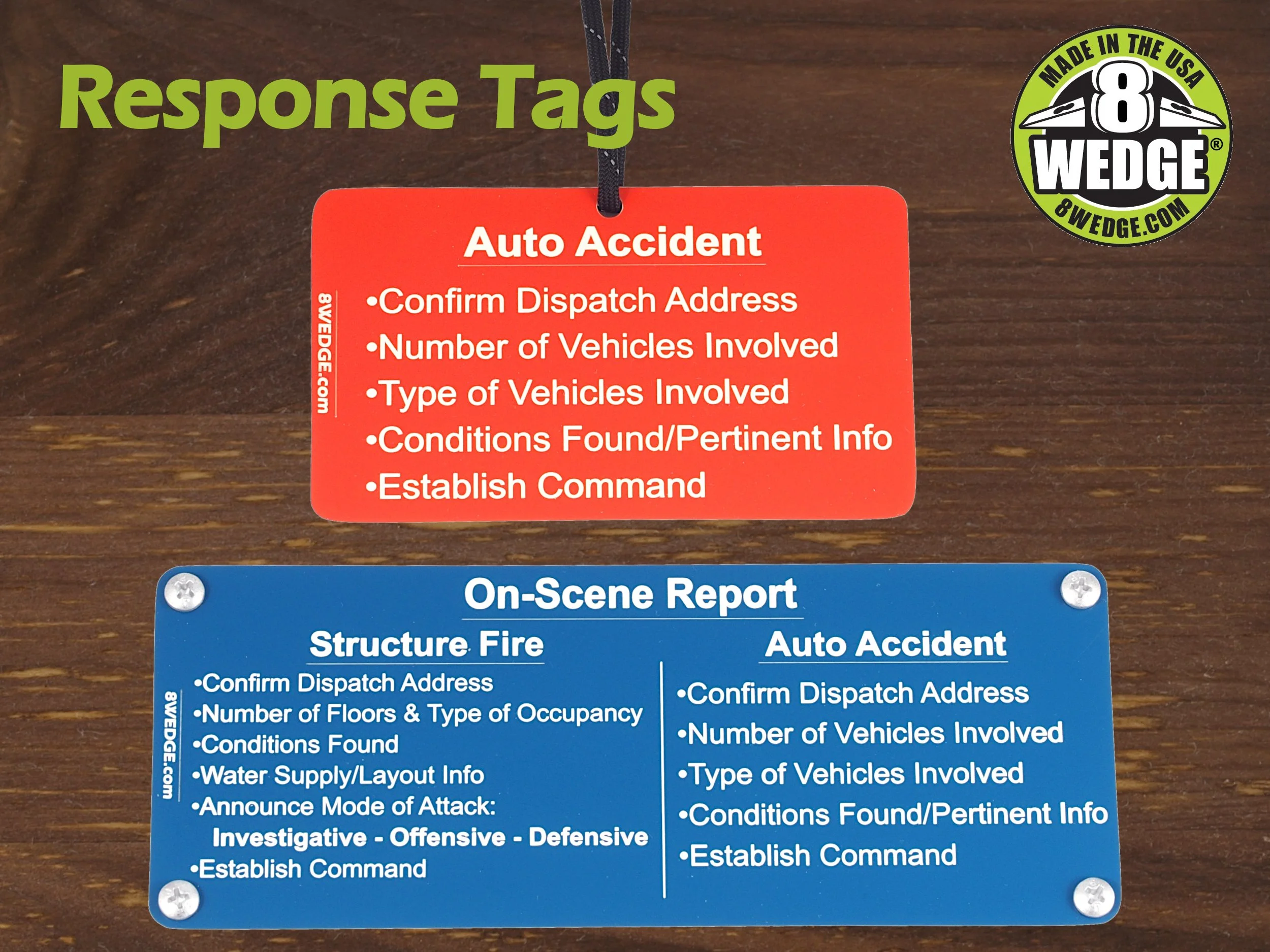 On-Scene report tags. Response card for firefighter on scene